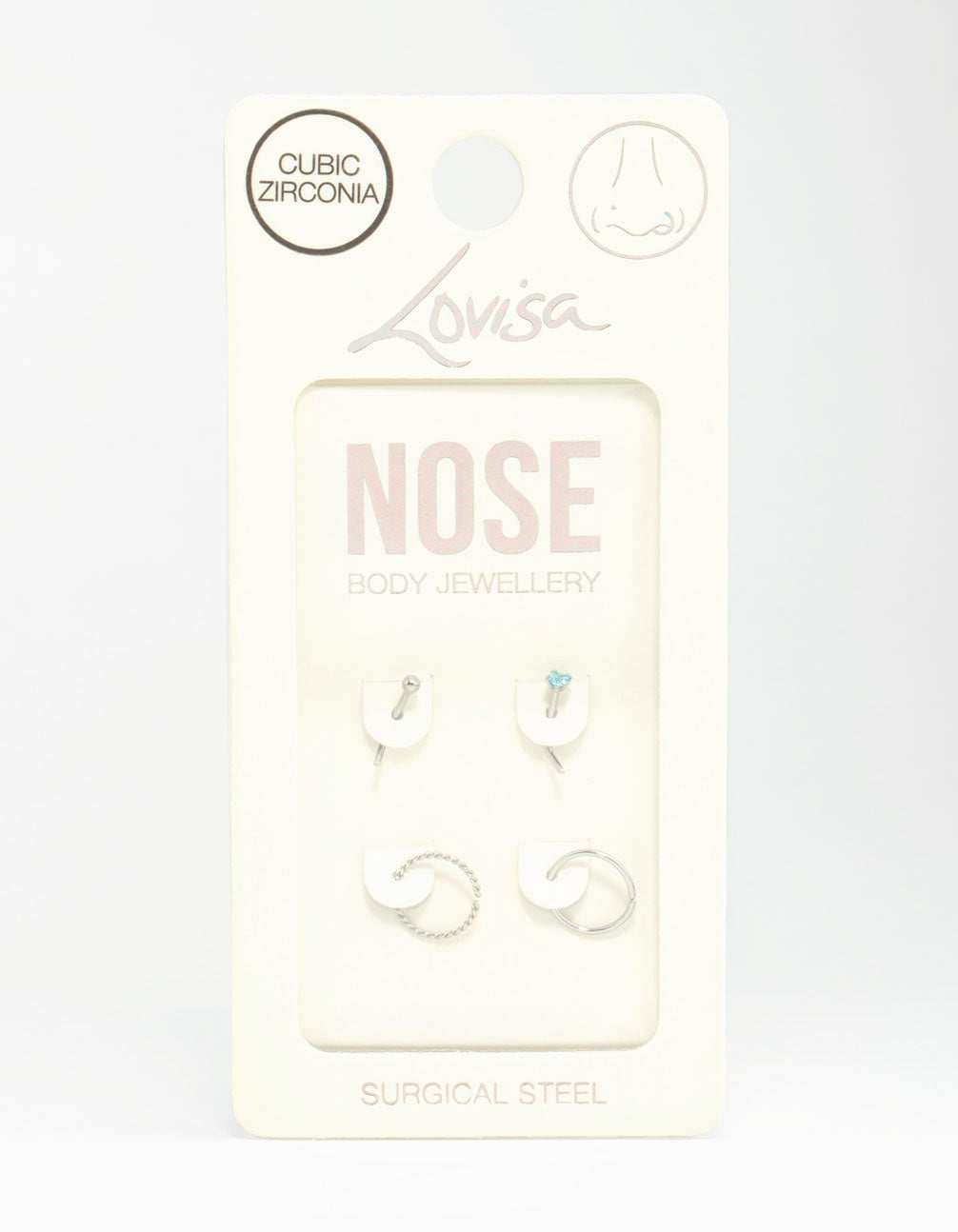 Surgical Steel Twisted Nose Rings & Cubic Zirconia Nose Stud 4-Pack