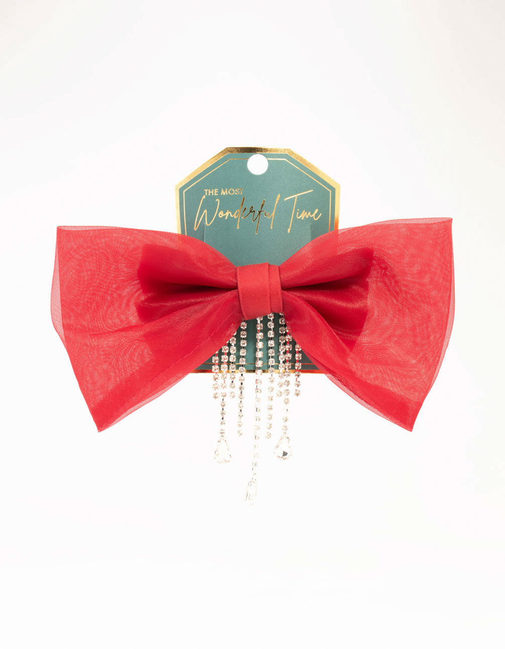 Red Organza Fabric Diamante Bow Clip