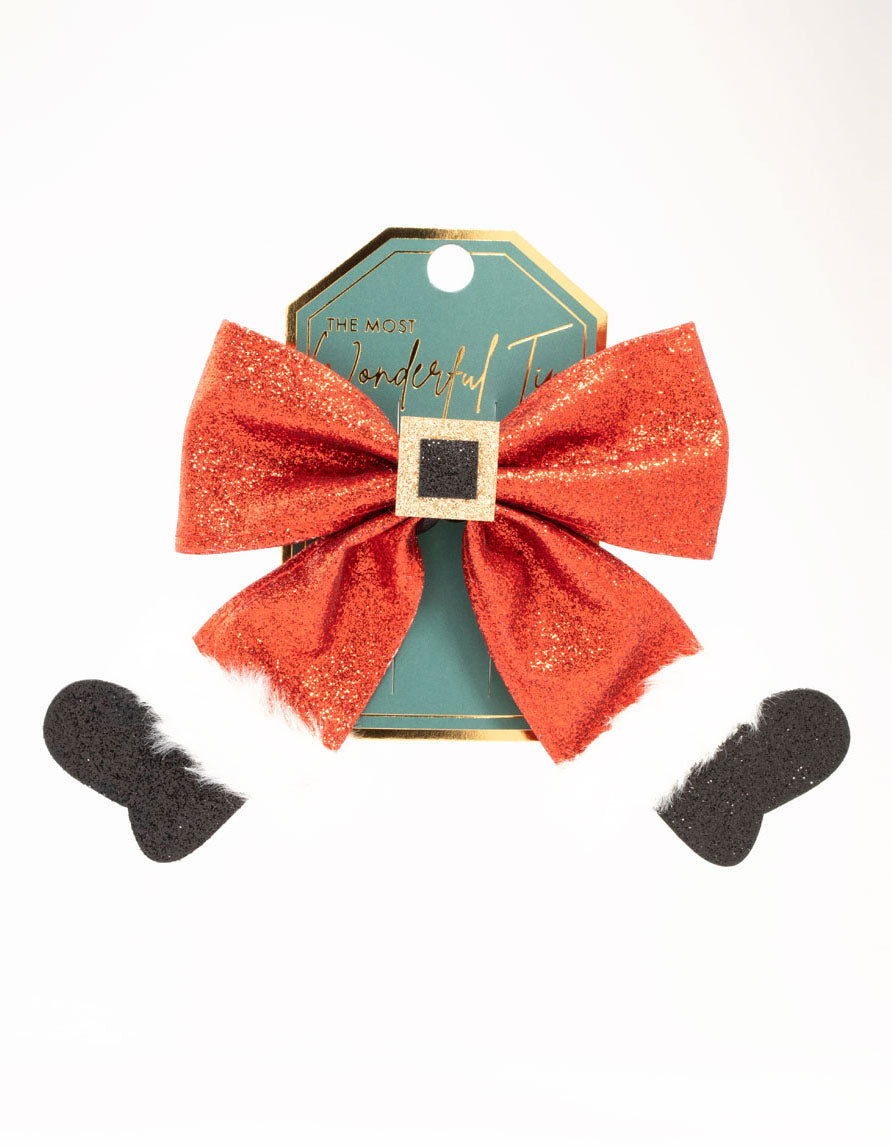 Glittery Santa Fabric Bow Clip