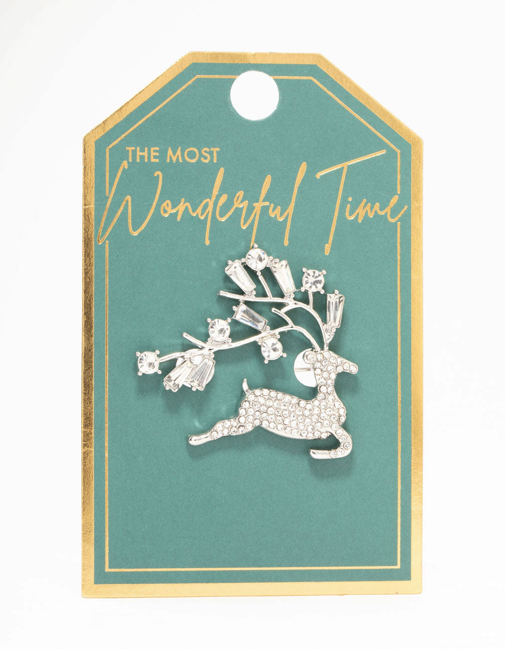 Silver Diamante Reindeer Brooch