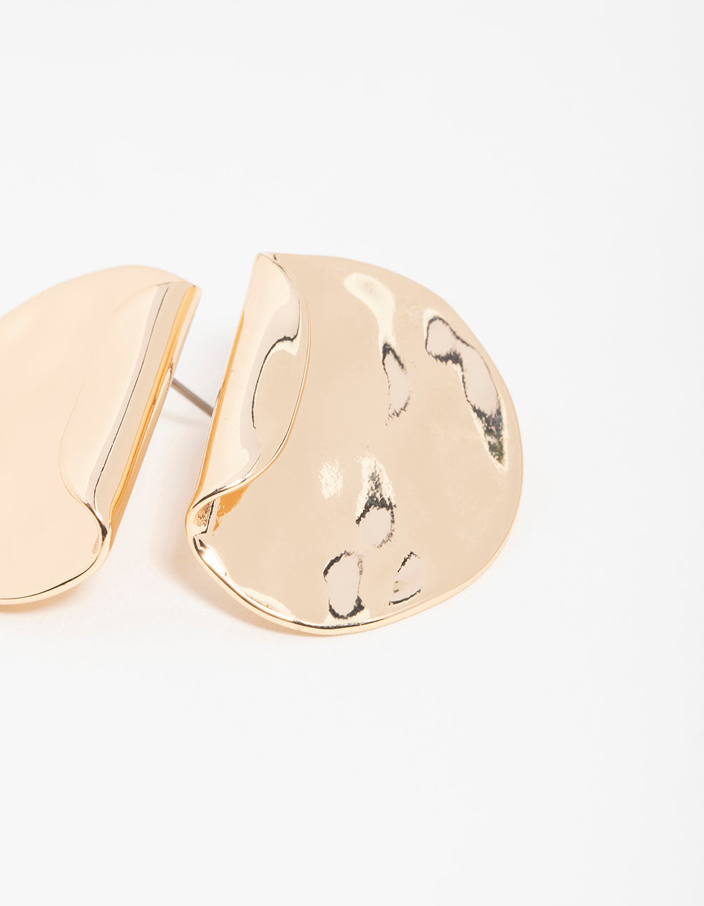 Gold Folded Molten Disc Stud Earrings