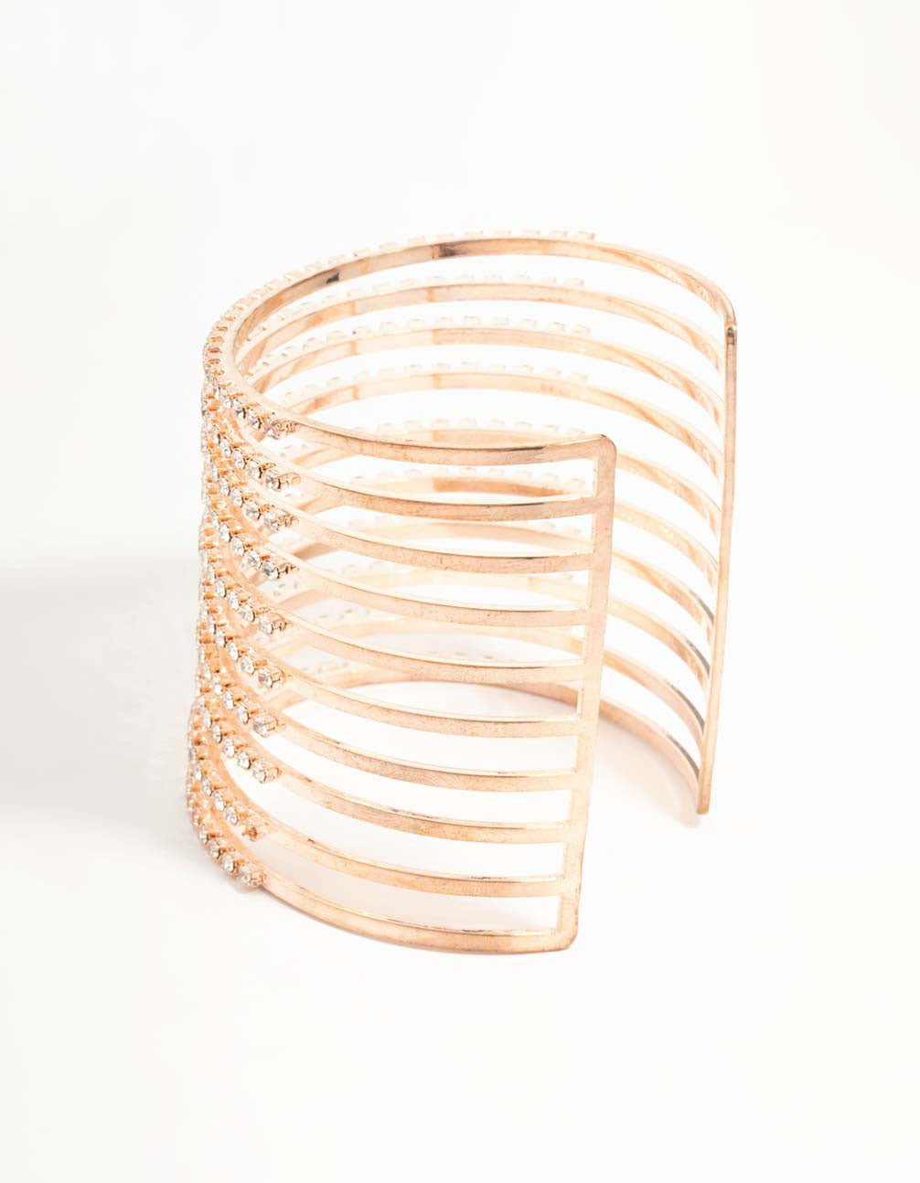Rose Gold Diamante Band Caged Wrist Cuff