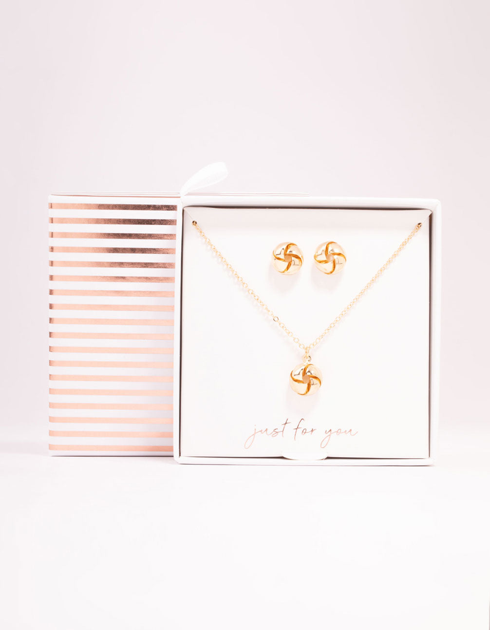 Gold Knotted Necklace & Stud Earrings Set