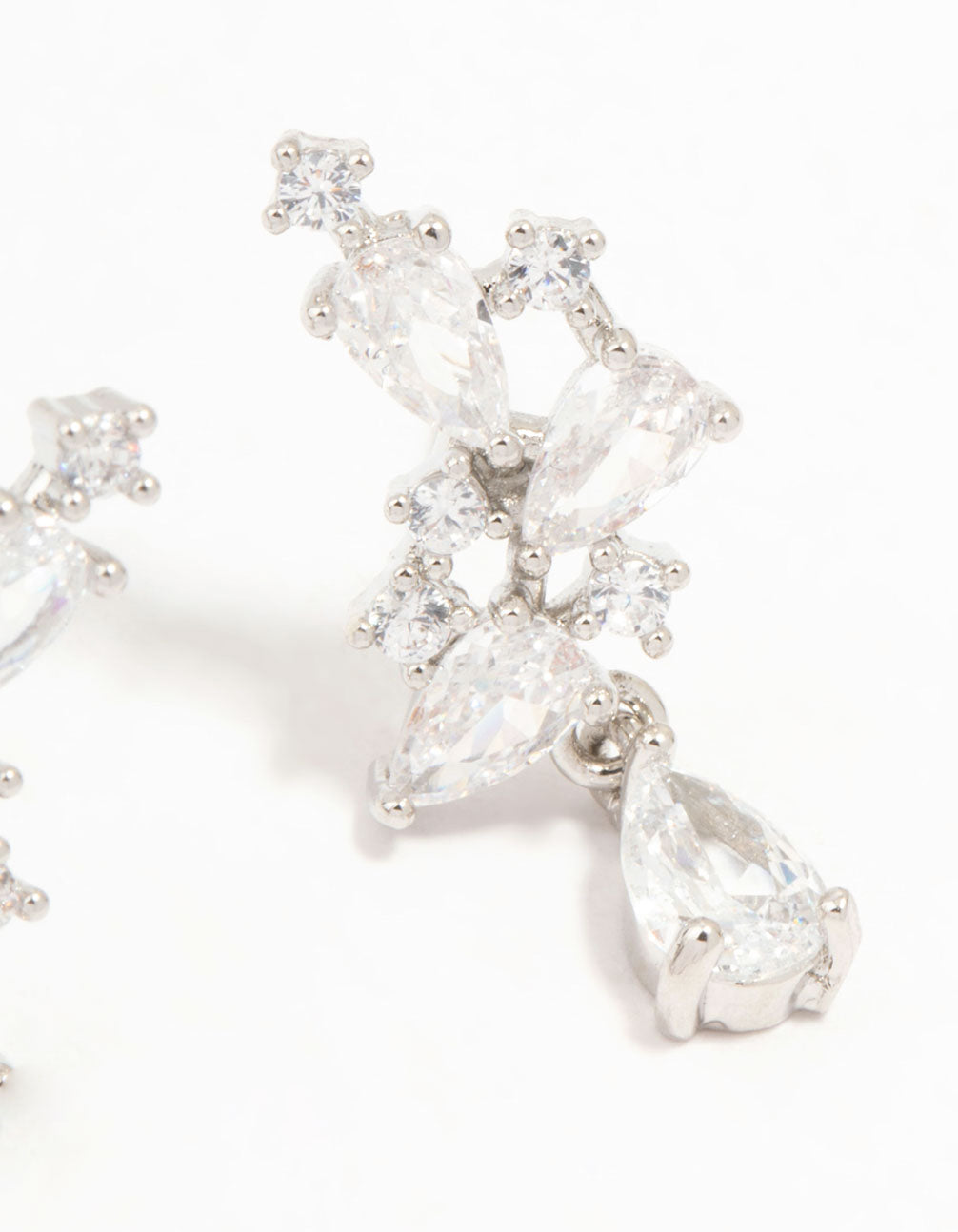 Silver Cubic Zirconia Drop Stud Earrings