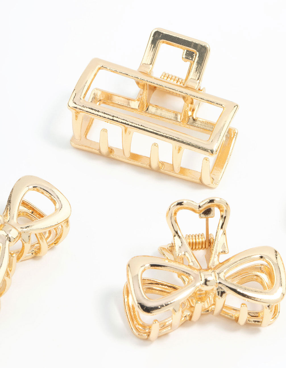 Gold Open Rectangle & Bow Claw Clips 6-Pack