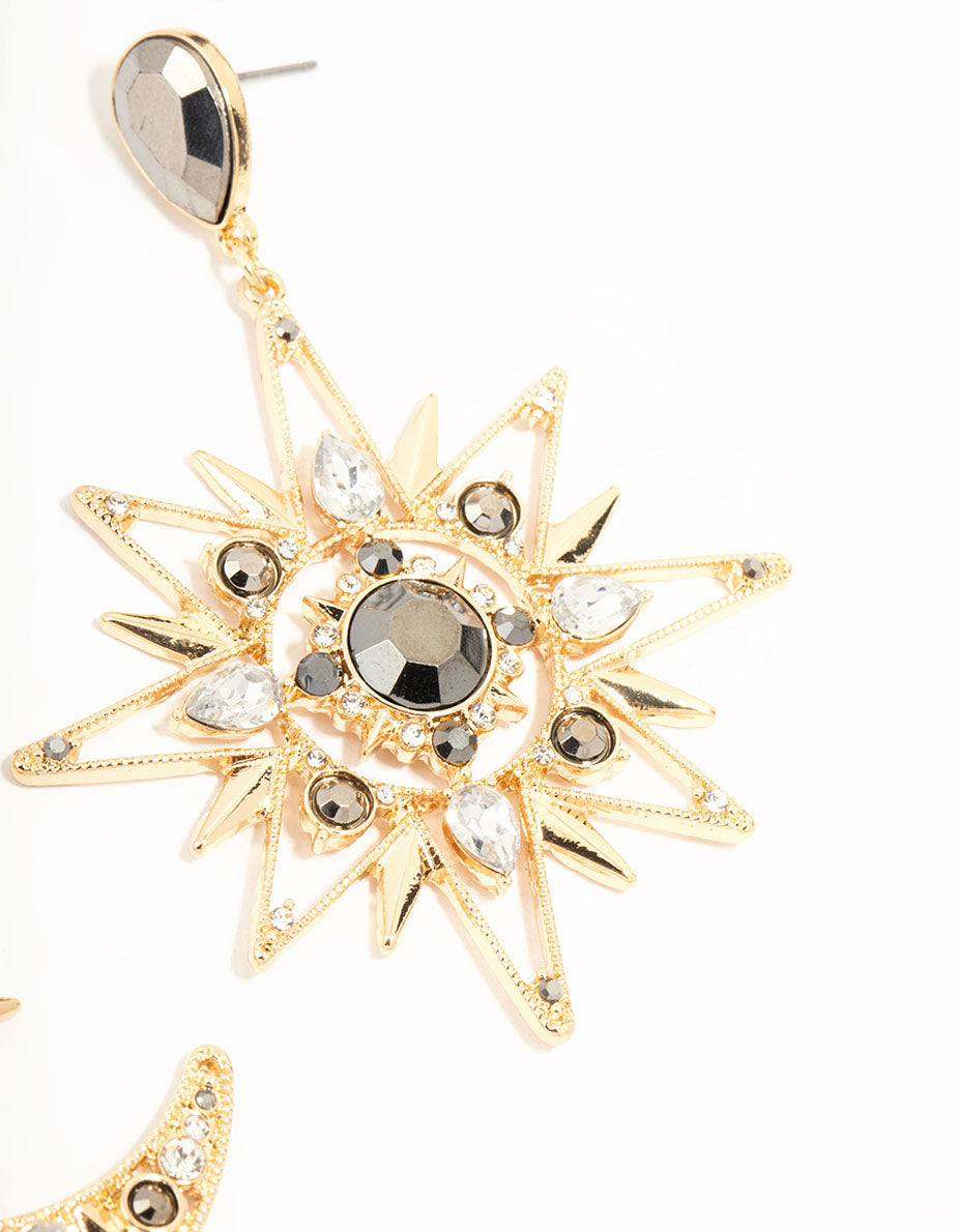 Gold Celestial Diamante Drop Earrings