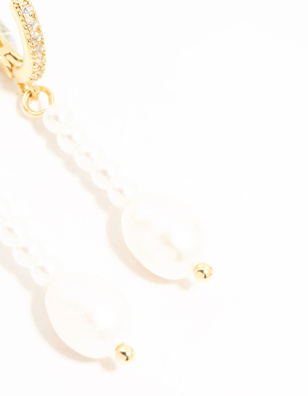Gold Plated Pearl & Cubic Zirconia Huggie Drop Earrings