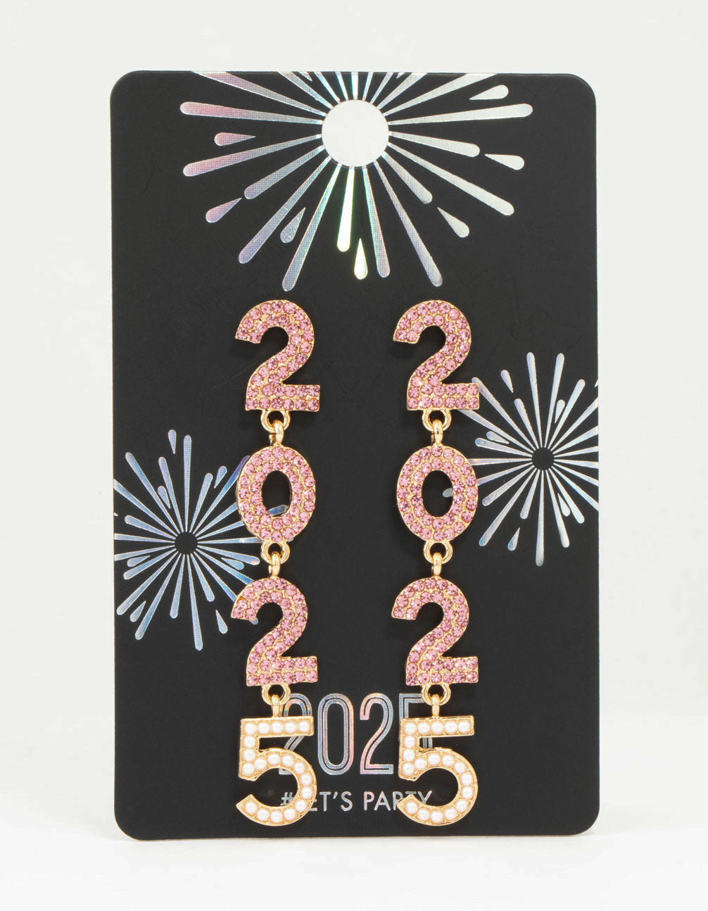 Gold Pink Diamante & Pearl 2025 Drop Earrings