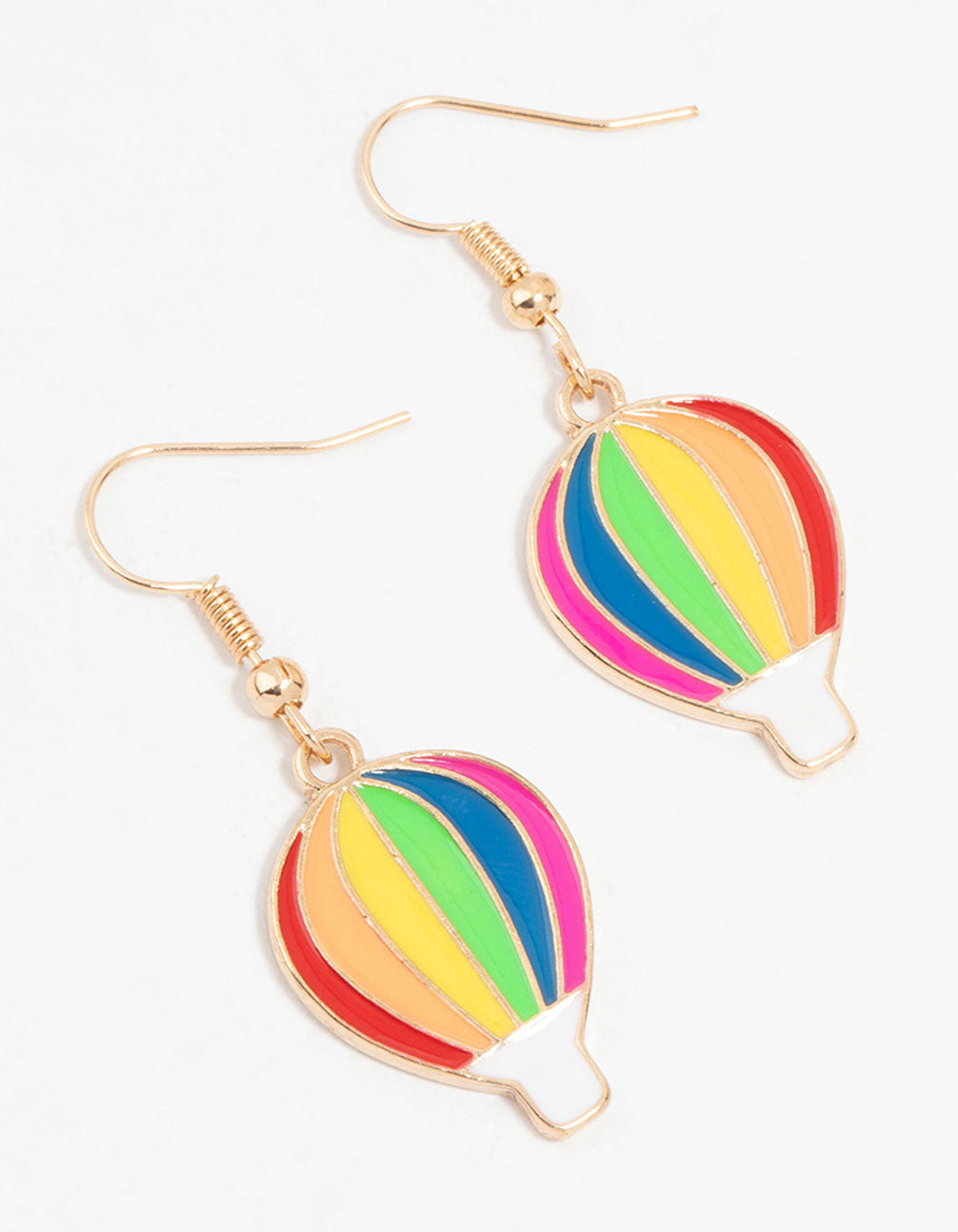 Gold Rainbow Hot Air Balloon Drop Earrings