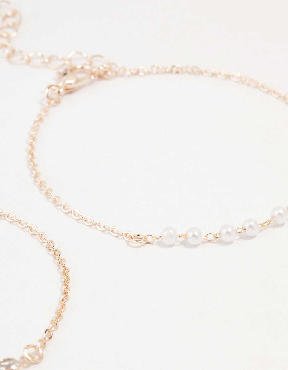 Rose Gold & Pearl Station Diamante Bracelets 2-Pack