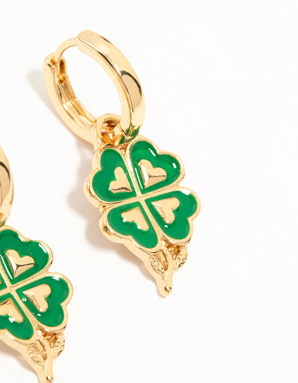 Gold Plated Shamrock & Green Diamante Huggie Earrings 2-Pack