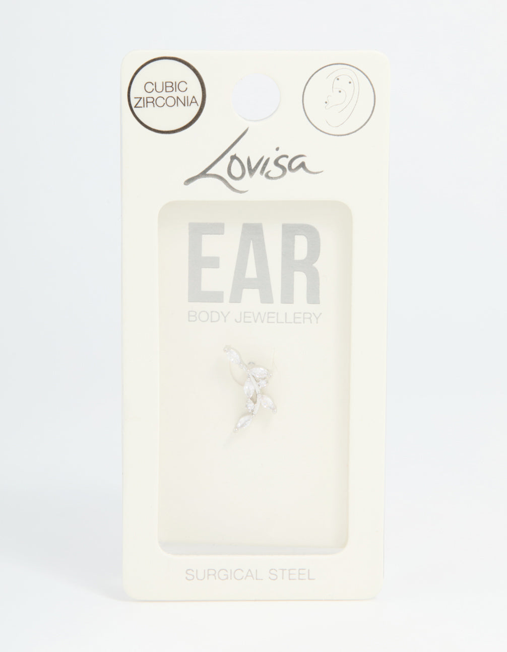 Stainless Steel Cubic Zirconia Curved Vine Single Flat Back Stud