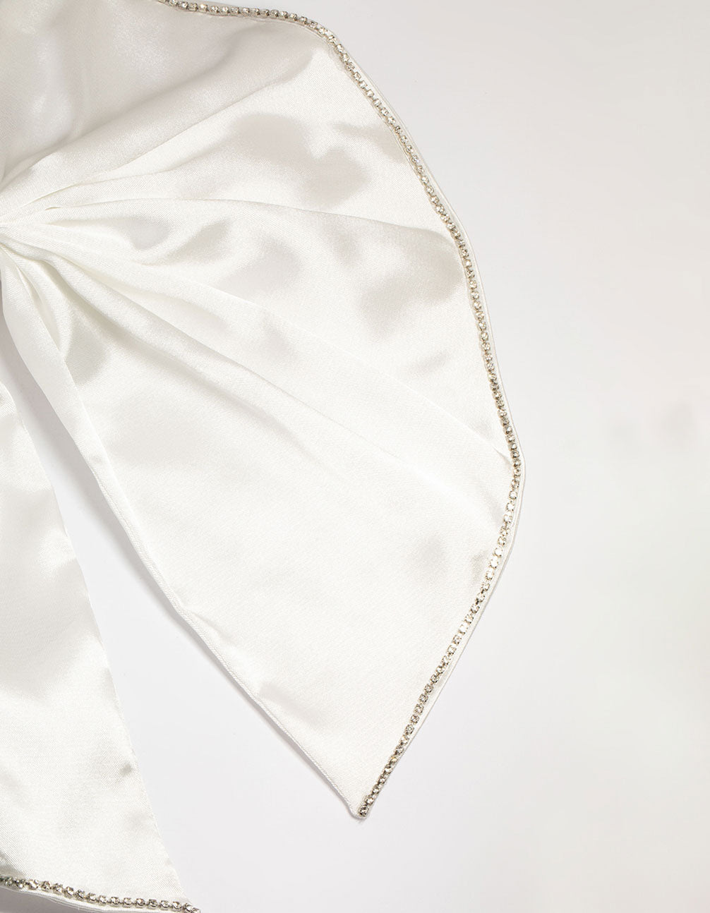 White Fabric Diamante Edge Cascading Bow Clip