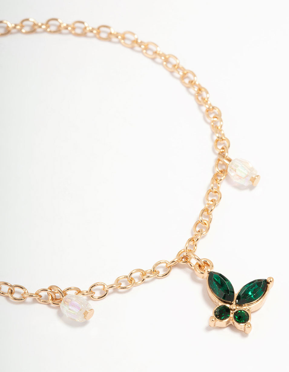 Gold Diamante Butterfly Bracelets 2- Pack