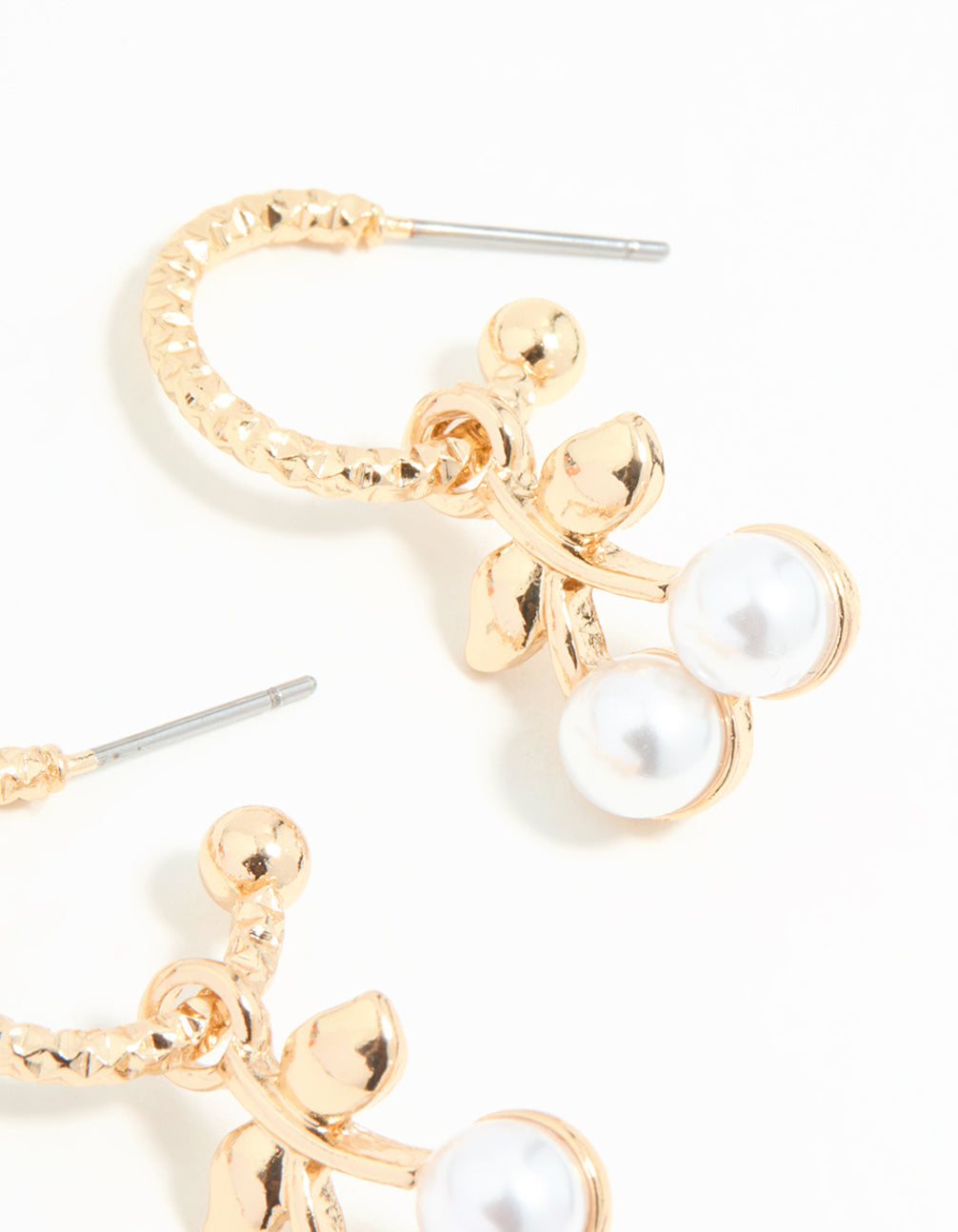 Gold Pearl Cherry Huggie Earrings