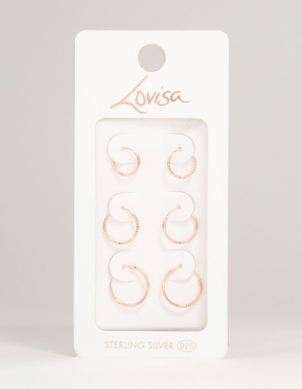 Rose Gold Plated Sterling Silver Textured Hoop Earrings 3-Pack