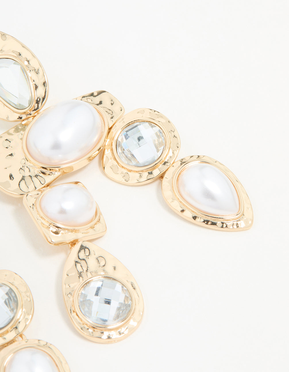 Gold Diamante Pearl Molten Drop Earrings