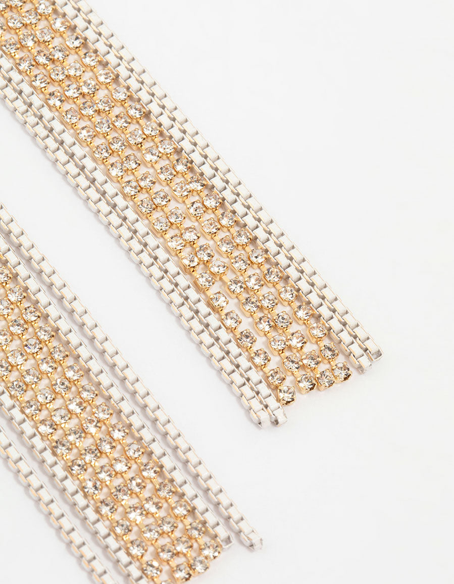 Gold Diamante Cupchain Drop Earrings