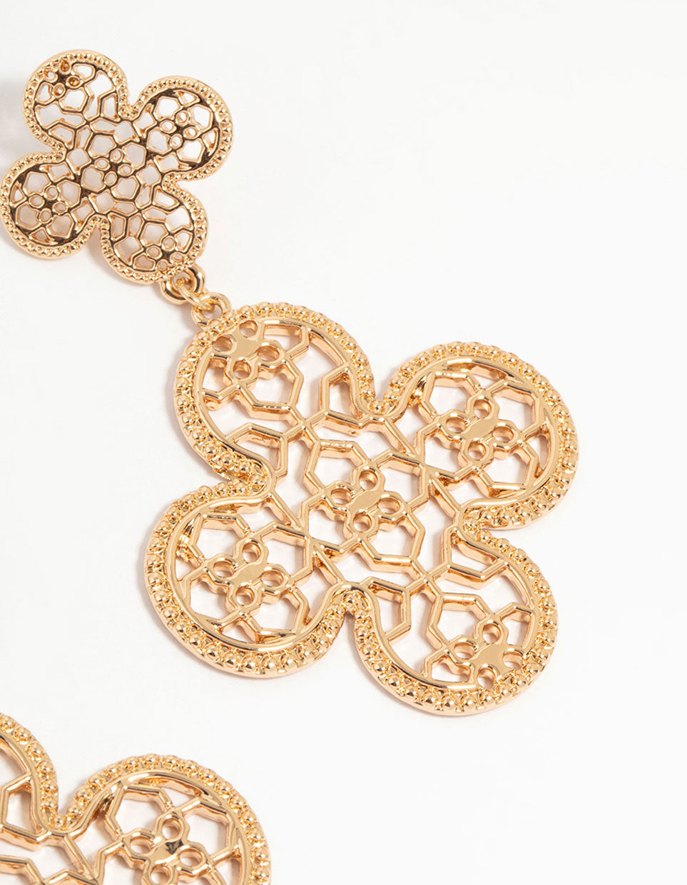 Gold Filigree Flower Drop Earrings