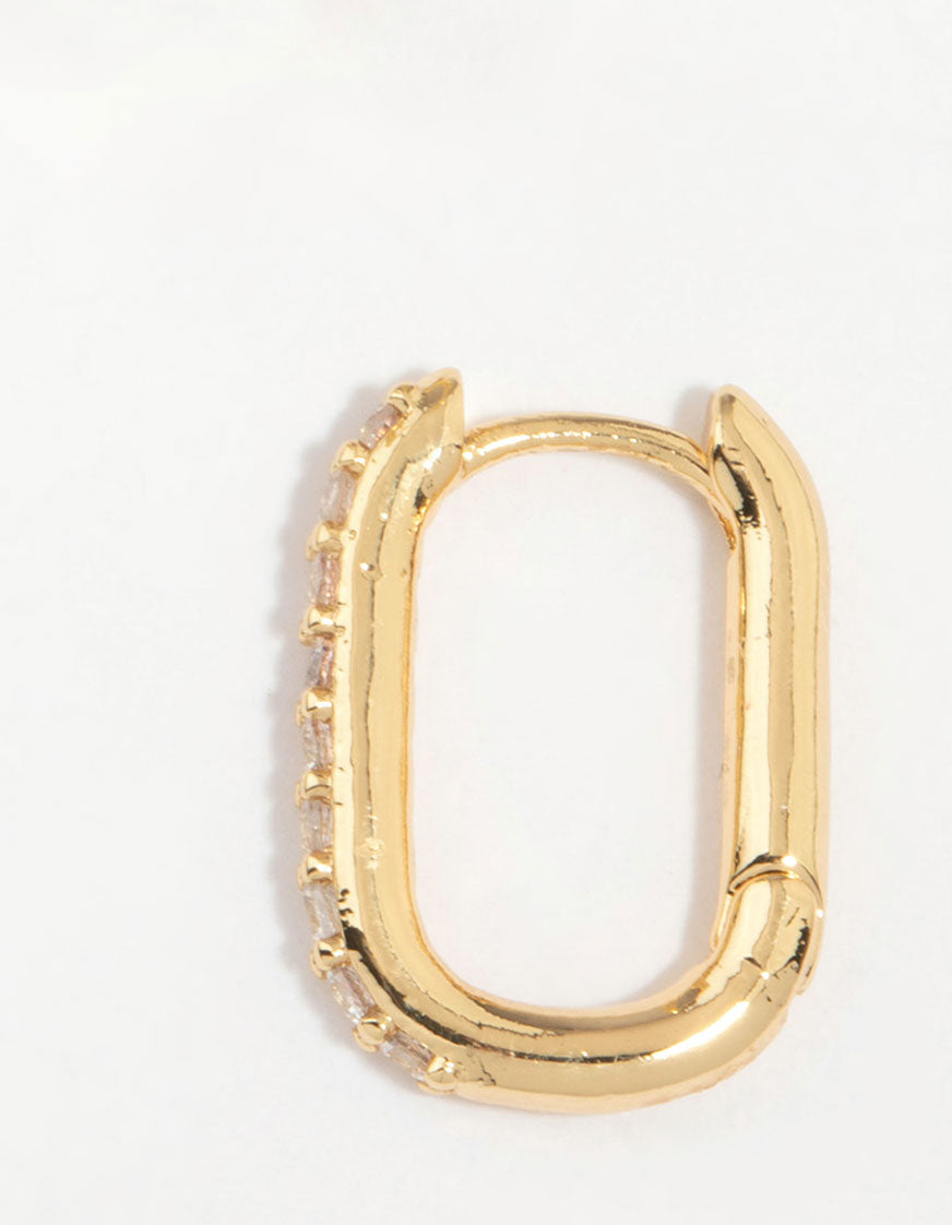 Gold Plated Diamante Oval Hoop Earrings