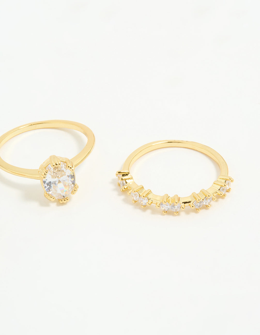 Gold Plated Cubic Zirconia Oval Stacking Rings 3-Pack