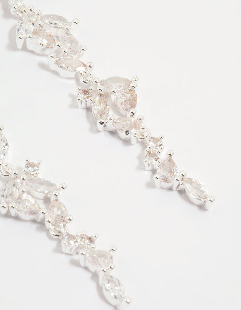 Silver Plated Cubic Zirconia Marquise Drop Earrings