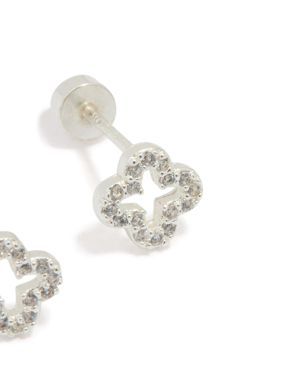 Sterling Silver Cubic Zirconia Hollow Pave Flower Stud Earrings
