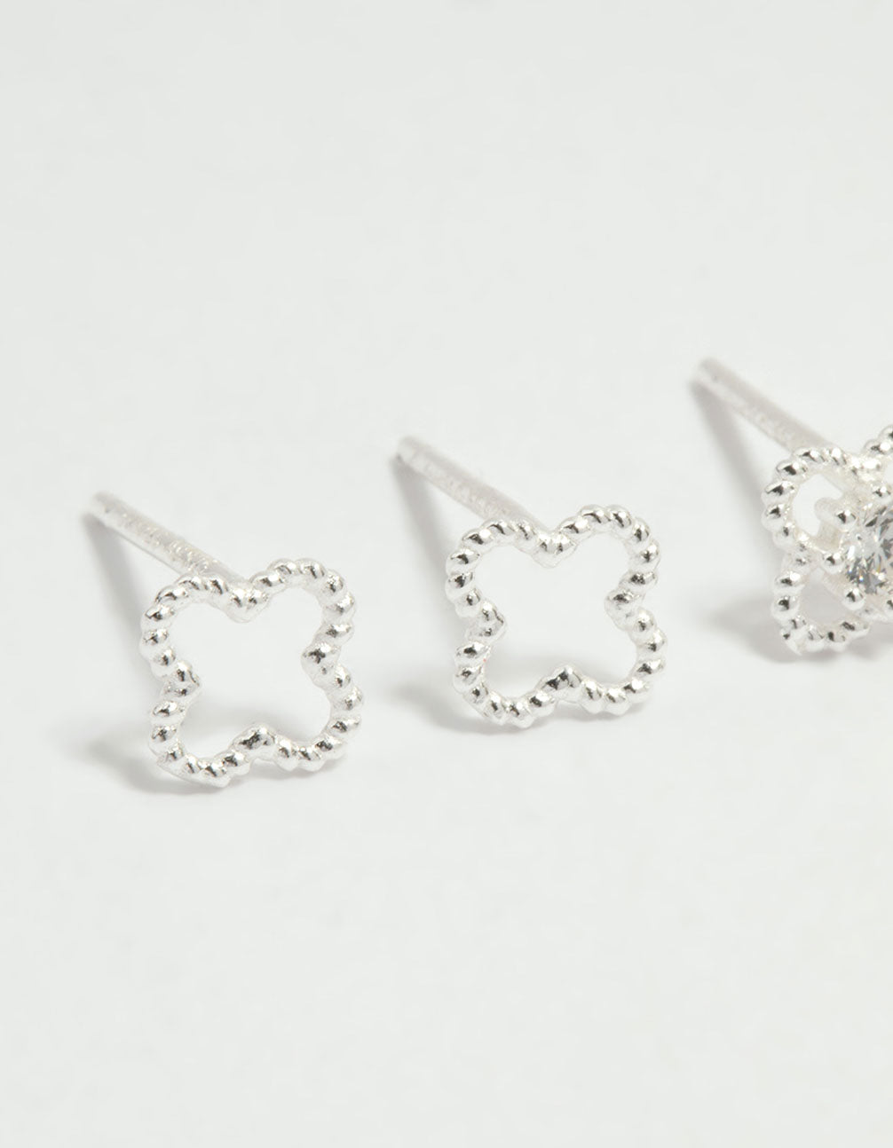 Sterling Silver Cubic Zirconia Flower Stud Earrings 2-Pack