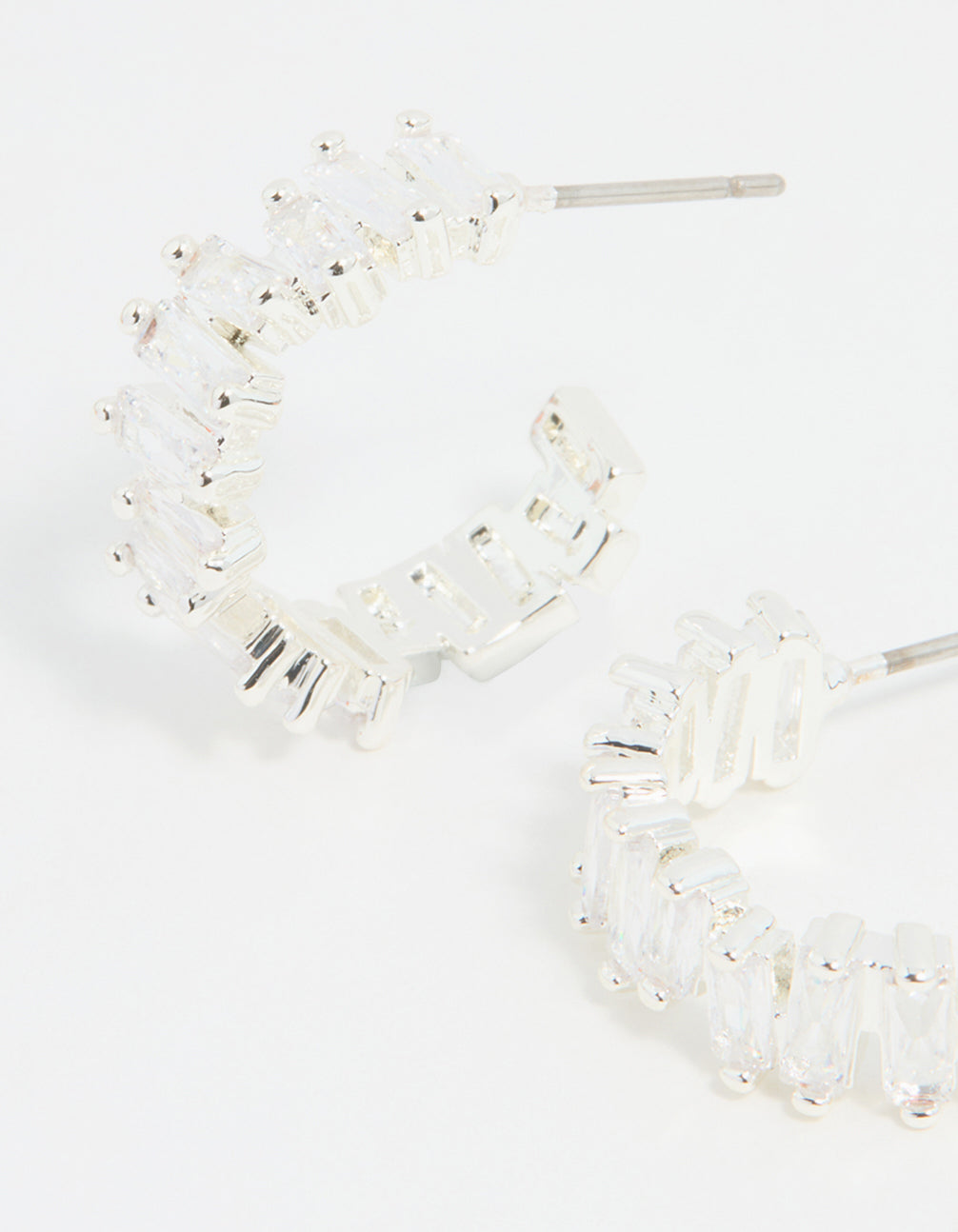 Silver Plated Cubic Zirconia Baguette Hoop Earrings