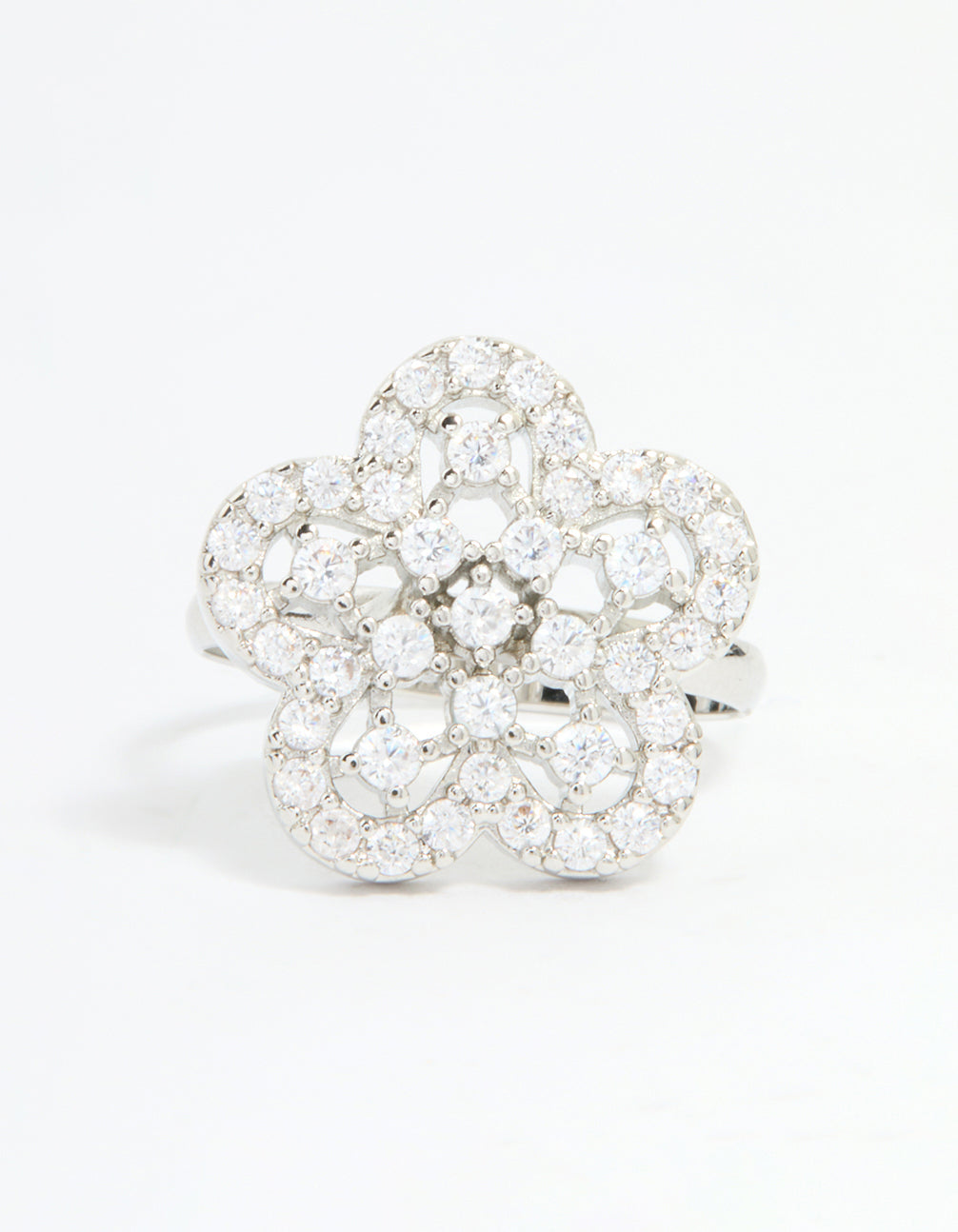 Silver Cubic Zirconia Statement Flower Ring