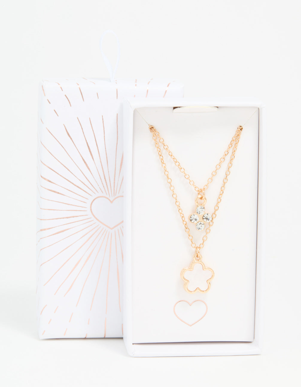 Gold Diamante Flower Layered Necklace