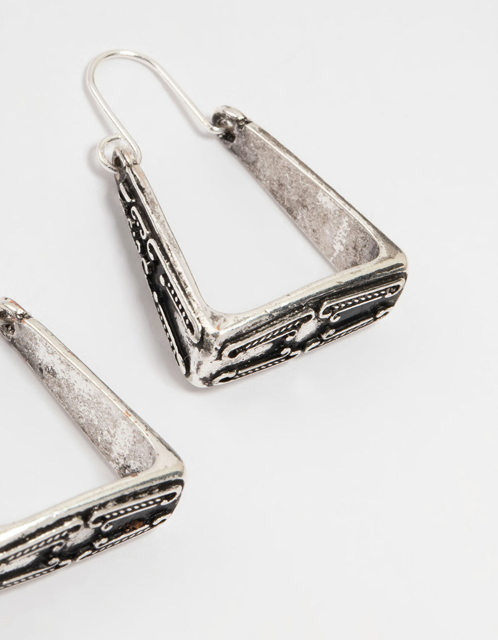 Antique Silver Engraved Medium Hoop Earrings 2-Pack