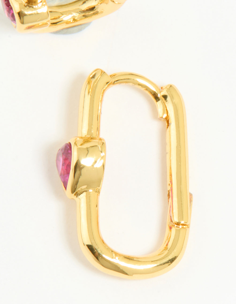 Gold Plated Pink Cubic Zirconia Heart Square Hoop Earrings