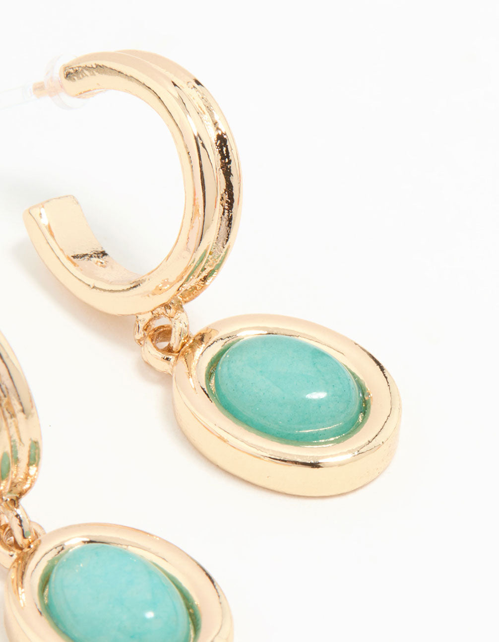 Gold Blue Gem Hoop Earrings