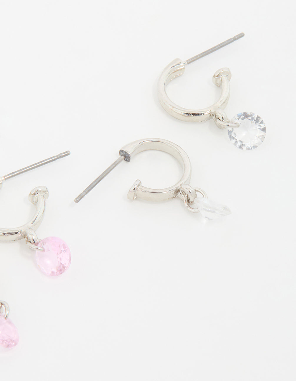 Silver Mixed Stone Huggie Hoop Earrings 3-Pack