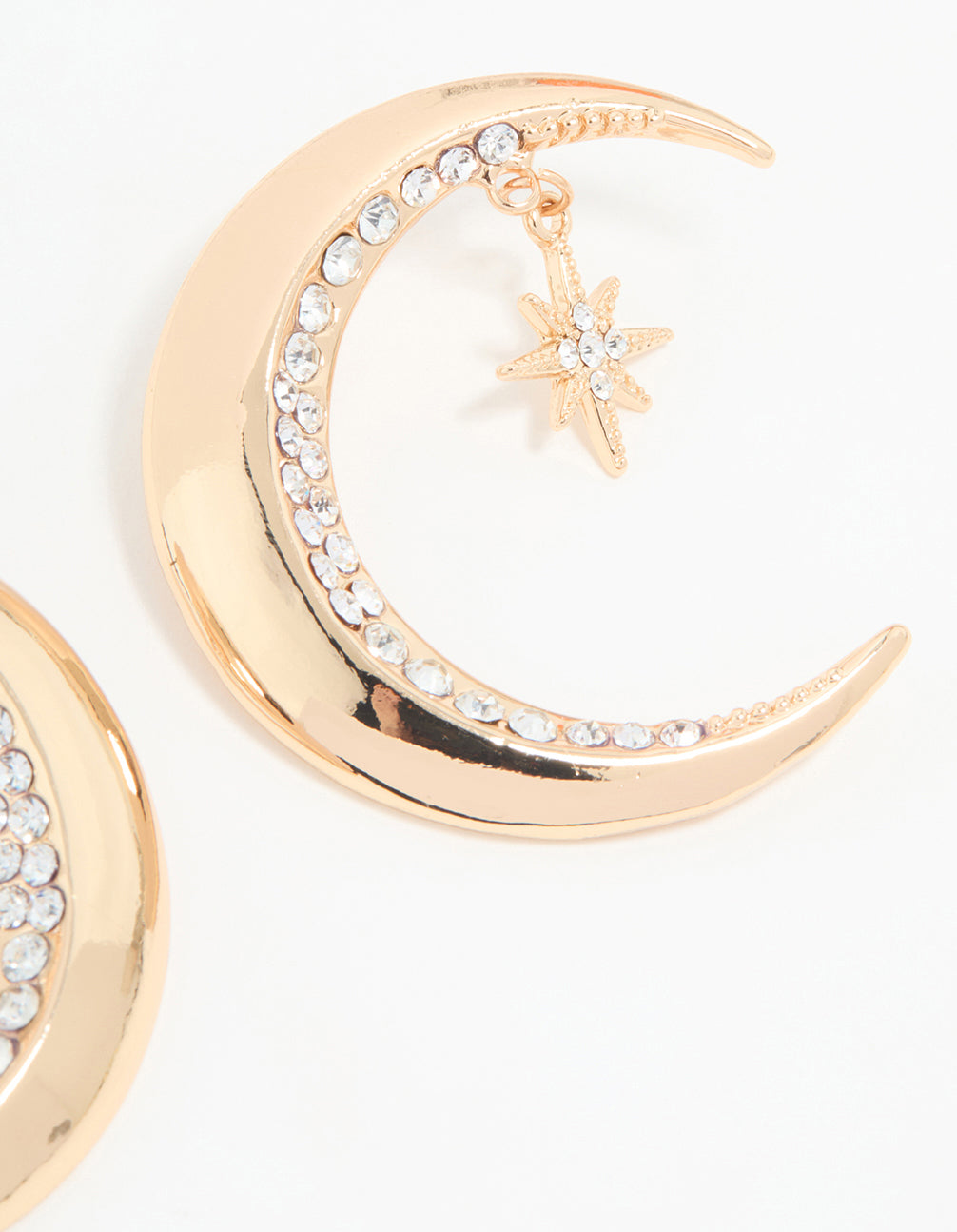 Antique Gold Diamante Celestial Moon Drop Earrings