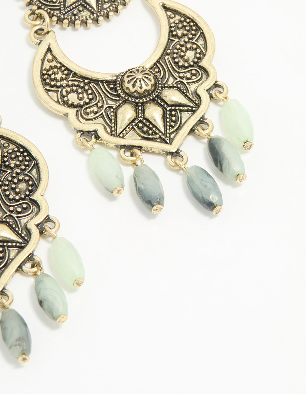 Antique Gold Beaded Textured Drop Earrings