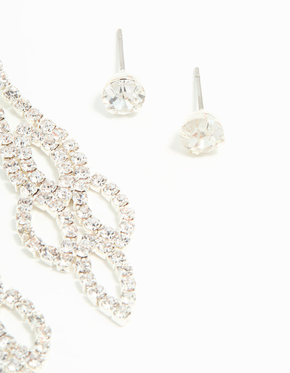 Silver Ornate Diamante Drop & Stud Earrings 2-Pack