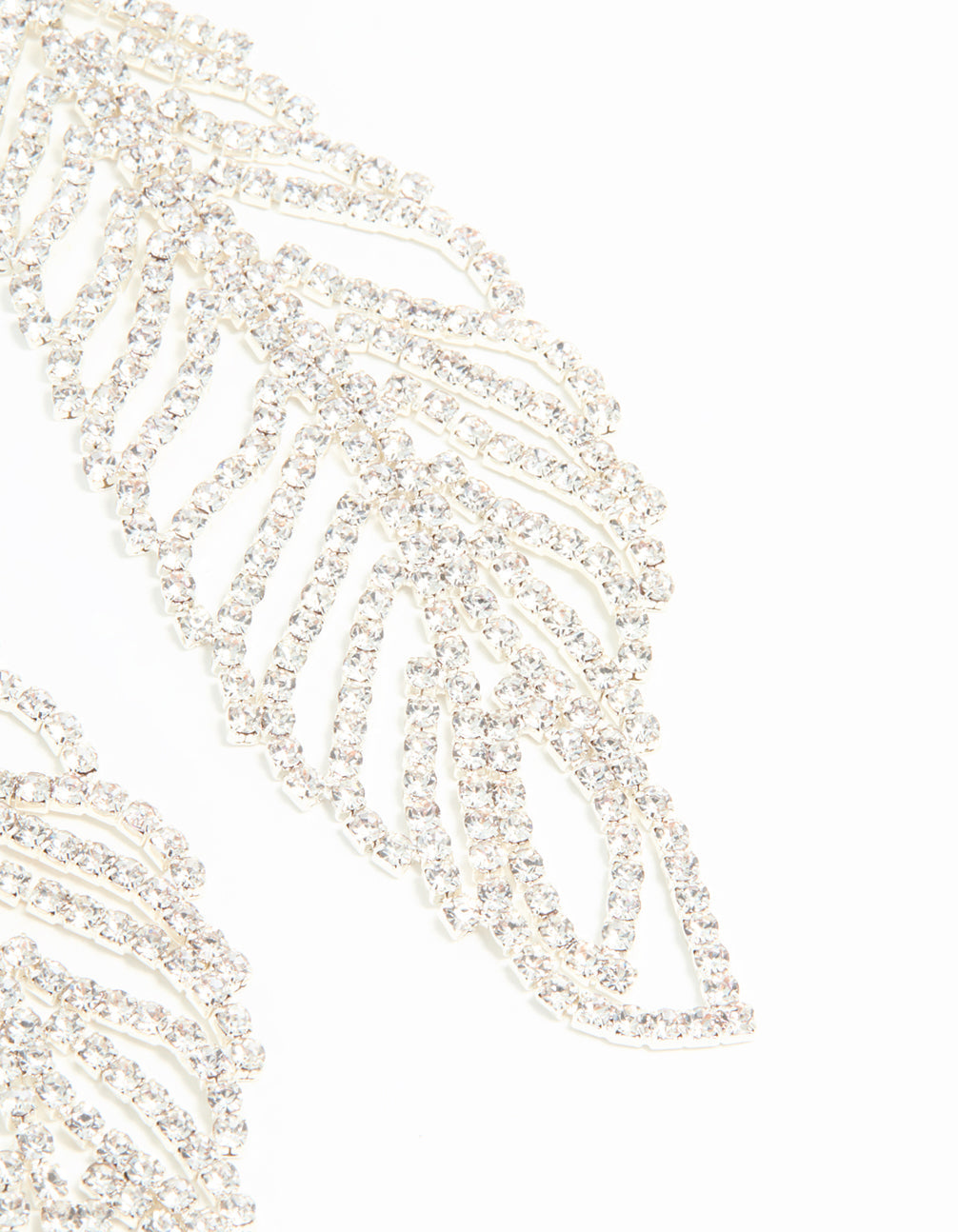Silver Diamante Leaf Outline Hook Large Drop Earrings