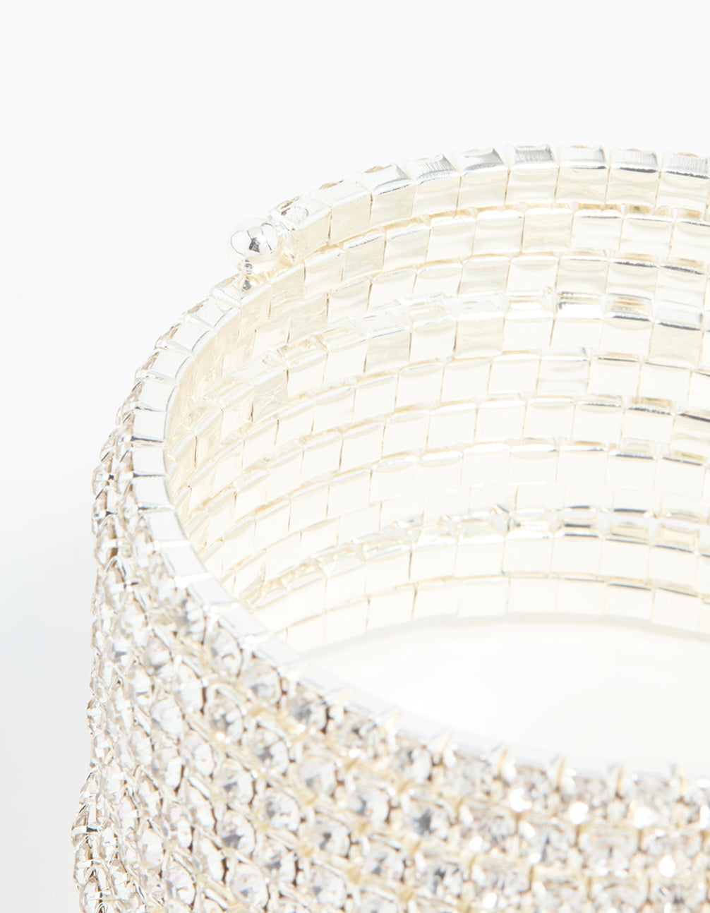 Silver Diamante Wrapped Multirow Wrist Cuff