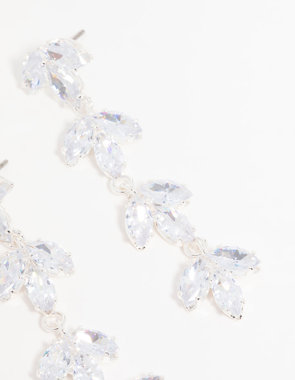 Silver Cubic Zirconia Flower Layered Drop Earrings