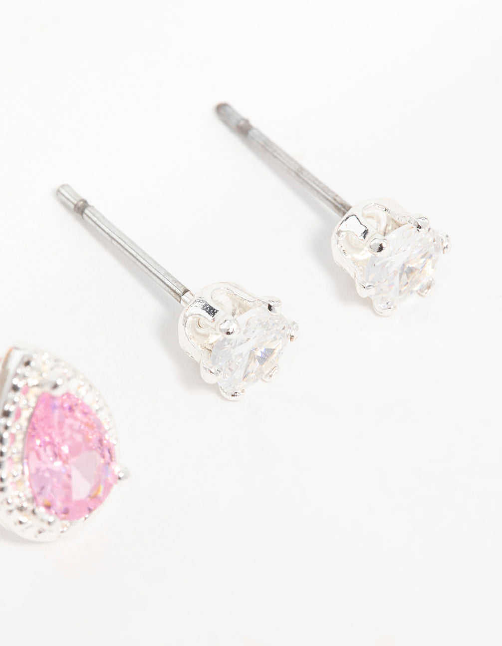 Silver Cubic Zirconia Teardrop & Square Stud Earrings 3-Pack