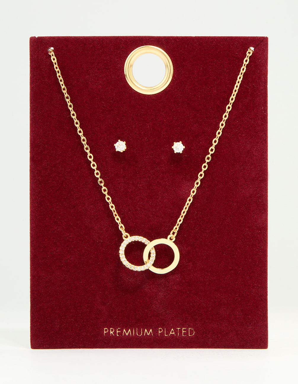 Gold Plated Cubic Zirconia Linked Necklace & Stud Earrings Set