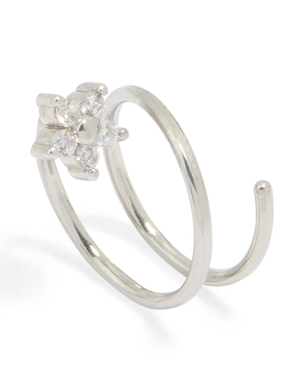 Surgical Steel Cubic Zirconia Flower Twist Nose Ring