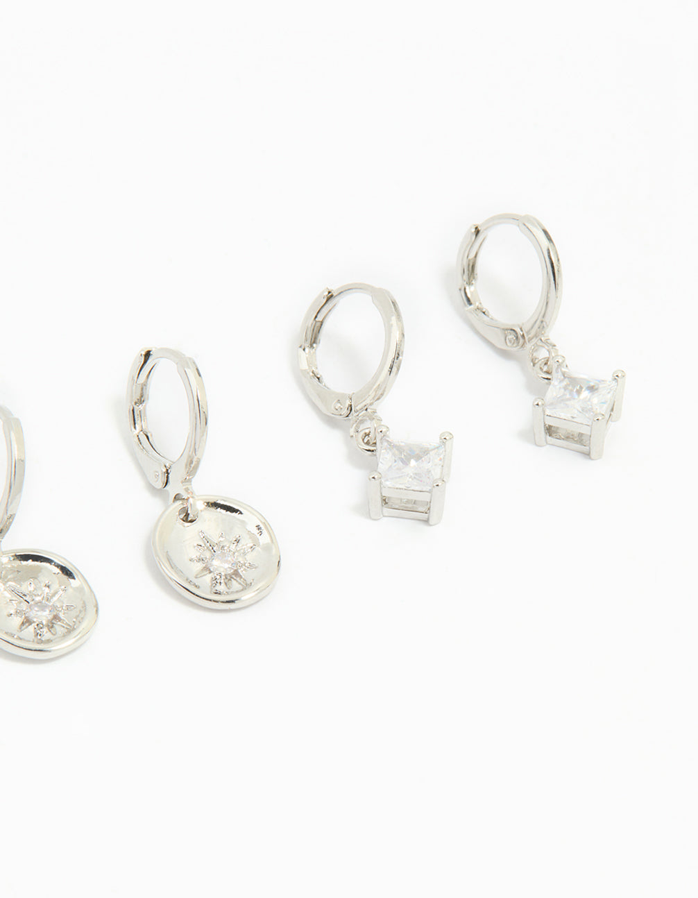 Silver Cubic Zirconia Celestial Huggie Earrings 3-Pack