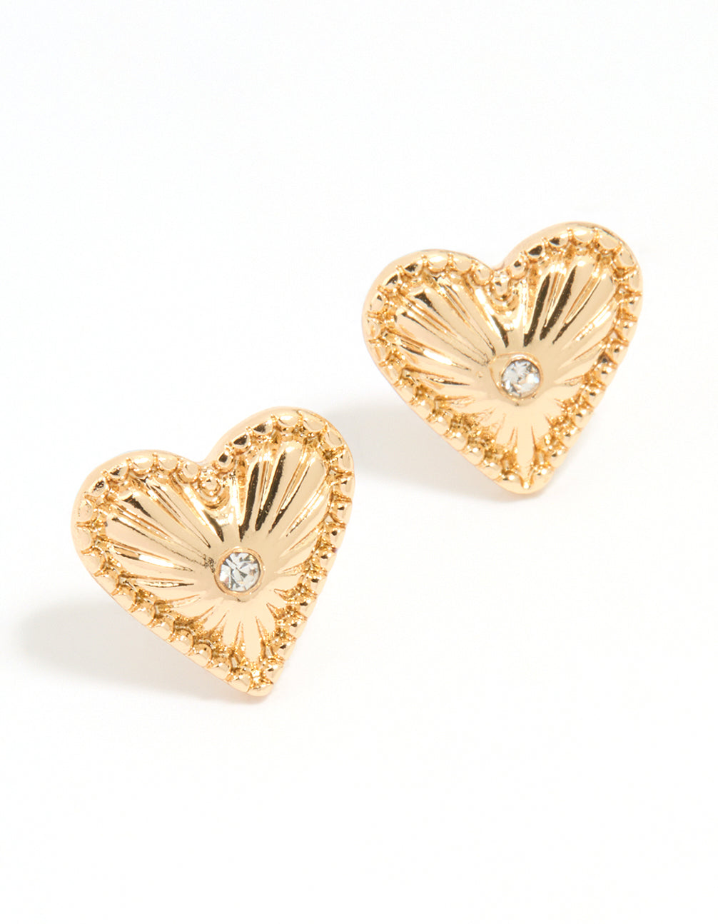 Gold Heart Diamante Stud Earrings