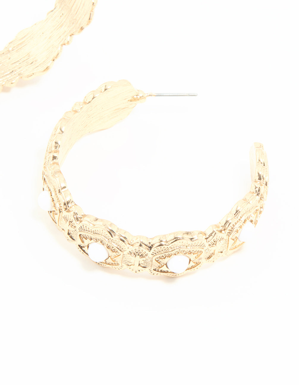 Gold Pearl Textured Hoop Earrings