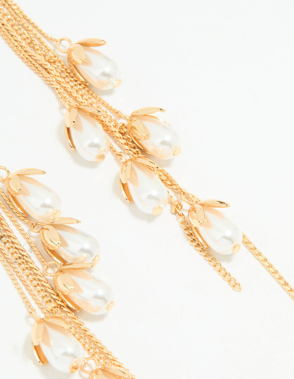 Gold Pearl Petal Chain Drop Earrings