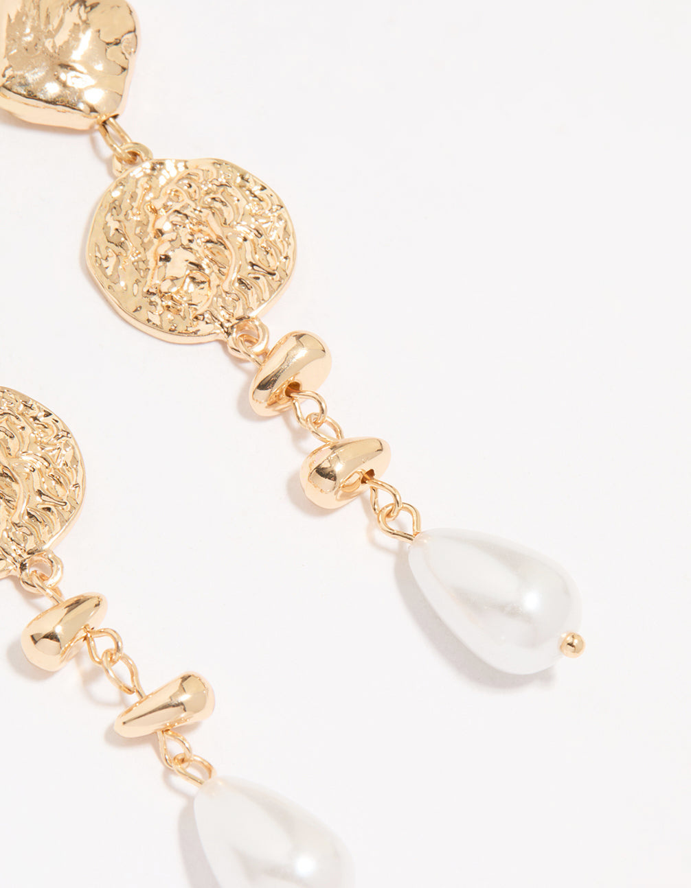 Gold Pearl Hammered Drop Earrings