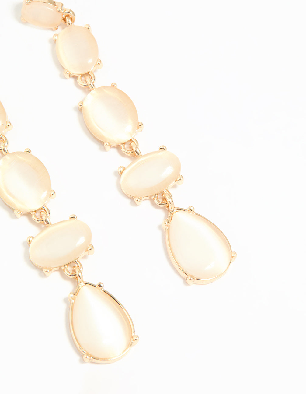 Gold White Stone Multirow Drop Earrings